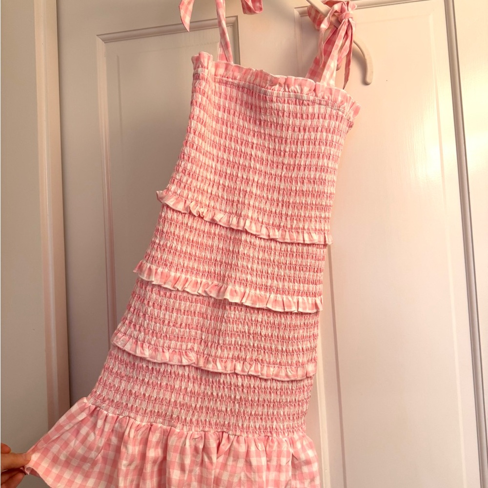 Pink Gingham Smocked Dress